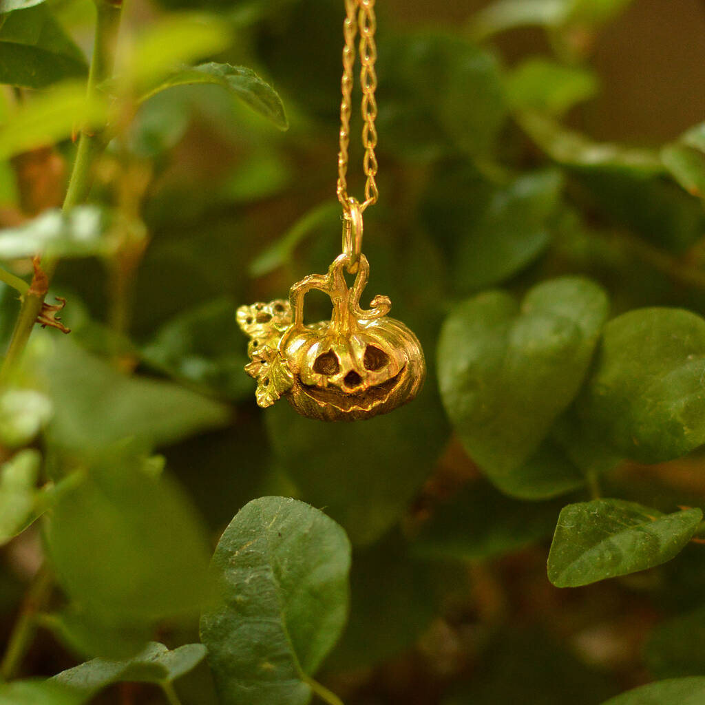 Sterling Silver/ Gold Plated Jack O Lantern Pendant, 1 of 2