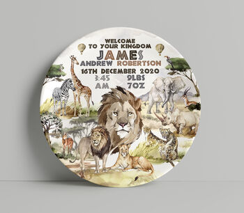 Personalised Wild Safari Animals Birth Plate, 2 of 3