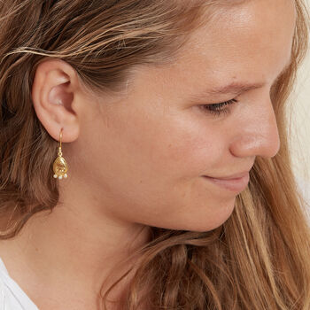 Citrine Seed Pearl Teardrop Gold Plated Silver Earrings, 4 of 6