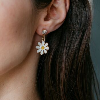 Yellow Daisy Flower Dangle Zircon Stud Earrings, 10 of 10