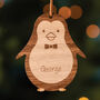 Personalised Wooden Penguin Christmas Tree Decoration, thumbnail 2 of 4