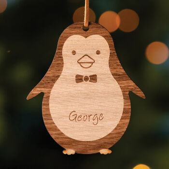 Personalised Wooden Penguin Christmas Tree Decoration, 2 of 4