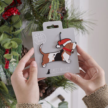 Christmas Basset Hound Dog Pin Badge, 6 of 12