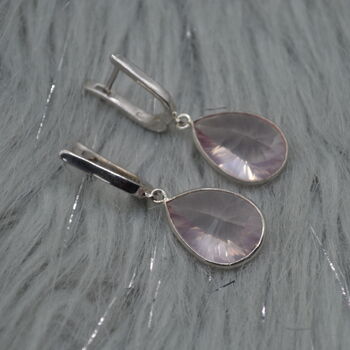 Rose Quartz Silver Teardrop Earrings, 2 of 5