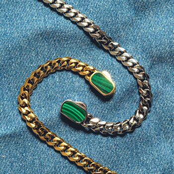 Silver Malachite Gemstone Cuban Bracelet For Men, 10 of 11