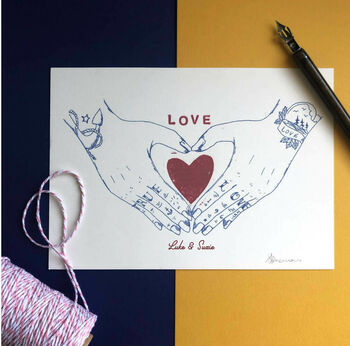 True Love Old School Tattoo Hand Heart Art Print, 4 of 6