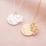 Birth Flower Charm And Disc Personalised Name Necklace, thumbnail 2 of 10