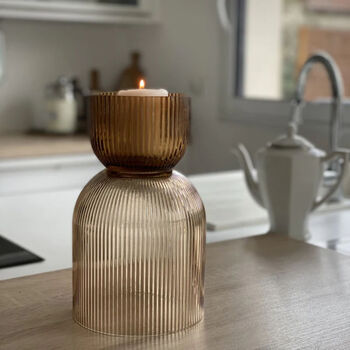 Riva Ribbed Amber Glass Hurricane Vase, 7 of 8