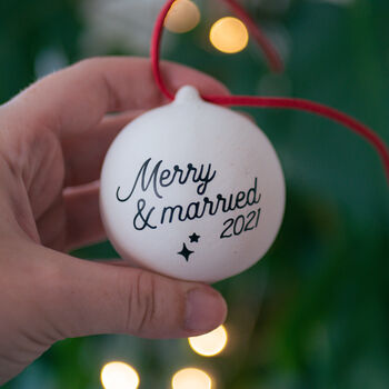 Merry And Married First Christmas Wedding Bauble, 2 of 6