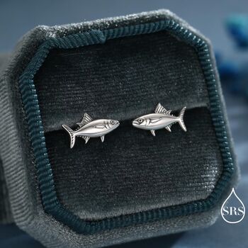 Tuna Fish Stud Earrings In Sterling Silver, 2 of 12