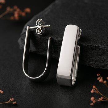 Chunky Sterling Silver Open Rectangle Half Hoop Stud Earrings, 4 of 7