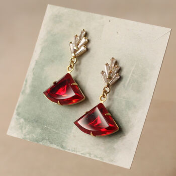 Art Deco Ruby Red Chrysler Earrings, 3 of 9