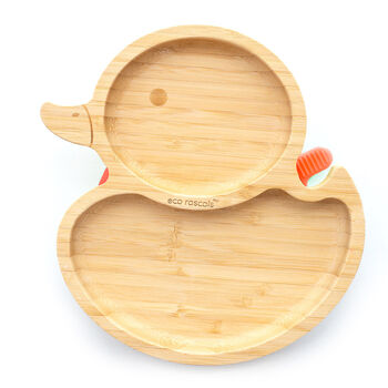 Bamboo Duck Plate With Suction Orange, 2 of 3