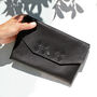 Hand Sewn Black Leather Clutch Bag, thumbnail 1 of 6