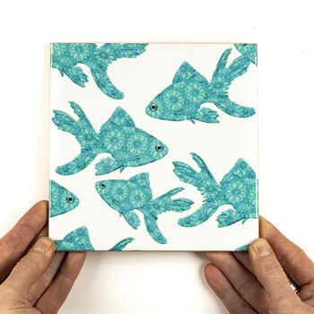 Turquoise Fish Ceramic Tile, 2 of 11