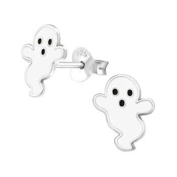 Silver Halloween Earrings, White Ghost Studs In A Tin, 2 of 8