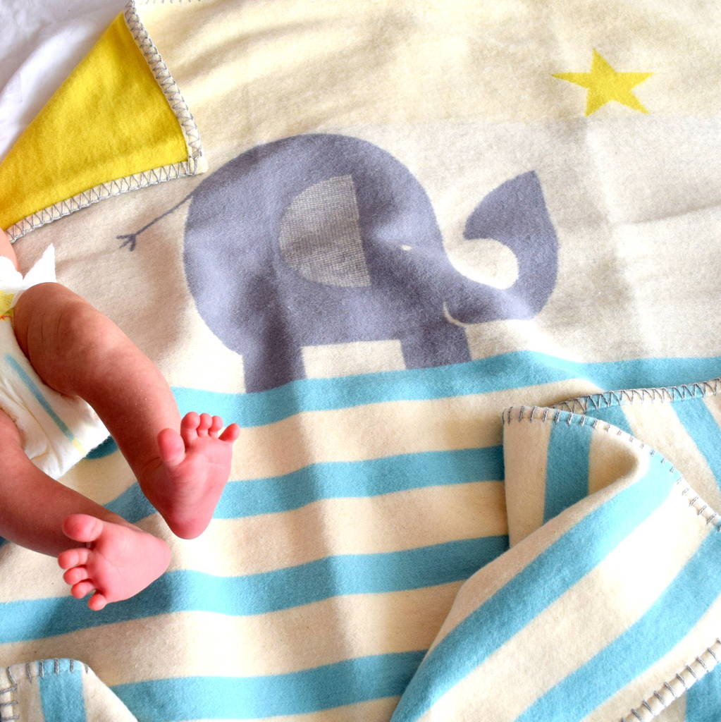 Personalised Blue Stripe Elephant Blanket By The Alphabet Gift Shop