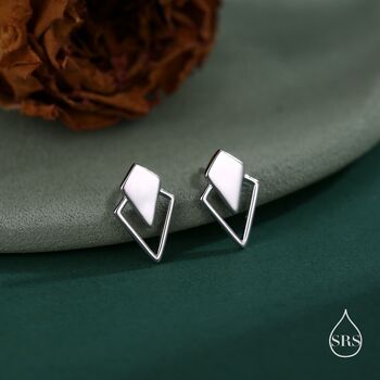 Sterling Silver Art Deco Inspired Small Rhombus Stud Earrings, 2 of 11