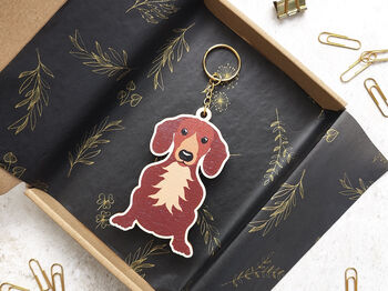 Dachshund Dog Wooden Keyring With Optional Christmas Card, 5 of 8