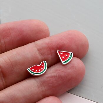 Mini Enamel Watermelon Earring Studs, 2 of 4
