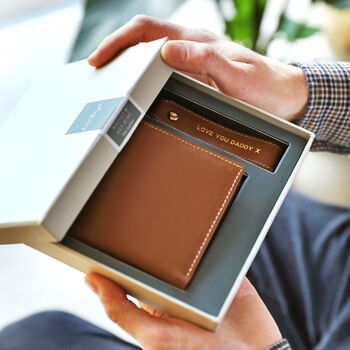 Personalised Men's Leather Wallet And Keyring Gift Set In Tan, 3 of 3