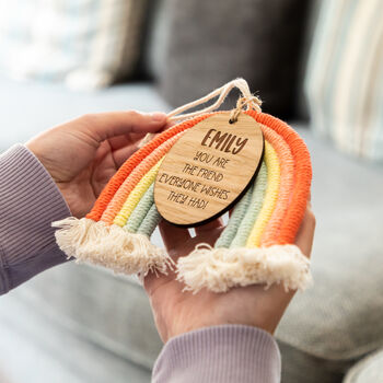 Personalised Macrame Rainbow Sign Gift For Friend, 2 of 5