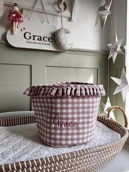 Personalised Pink Gingham Ruffle Basket, 10 of 11