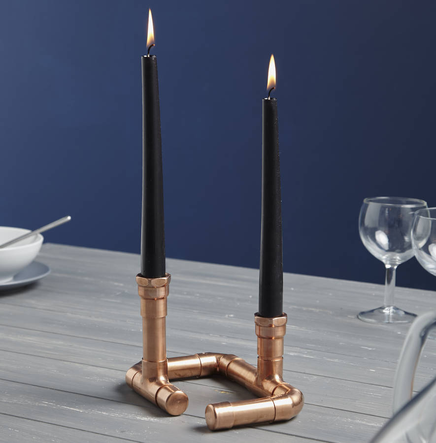 industrial twin copper piping candle holder by lime lace