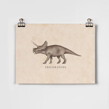 Vintage Triceratops Dinosaur Children's Art Print, 2 of 5