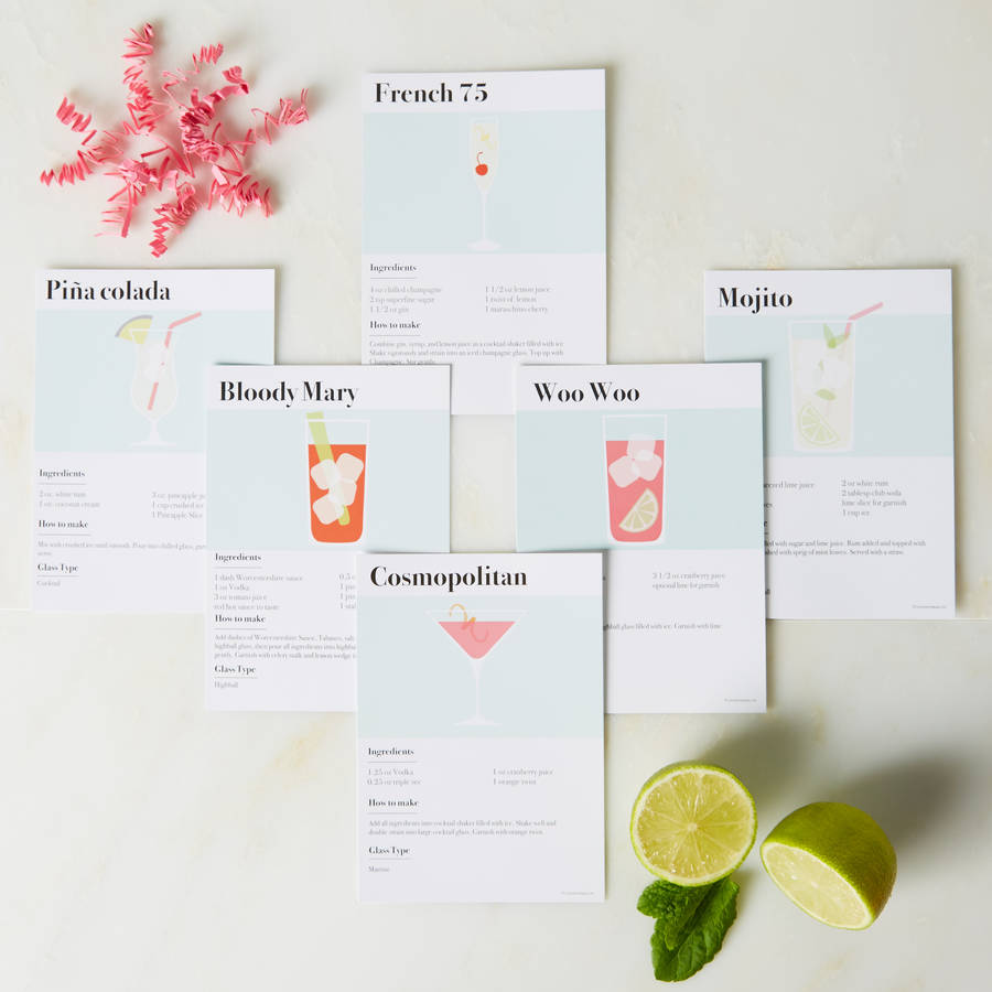 Personalised Cocktail Recipe Postcard Gift Box Set By coconutgrass