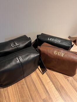 Personalised Wash Bag Full Grain Leather Look Nu Hide Pu, 8 of 9