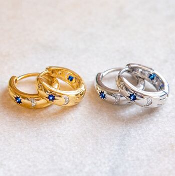 Celestial Star And Moon Huggie Hoop Earrings, 3 of 3