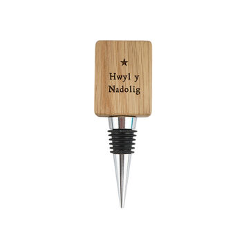 No Place Like Wales 'Hwyl Y Nadolig' Rectangular Oak Bottle Stopper | Wine Bottle Stopper | Bar Accessory, 2 of 2