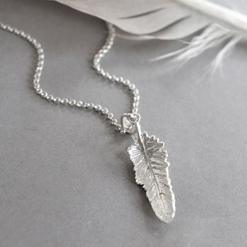 Sterling Silver Small Feather Drop Necklace, 3 of 7