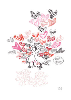 Personalised Swan Love Valentine’s Print, 2 of 2