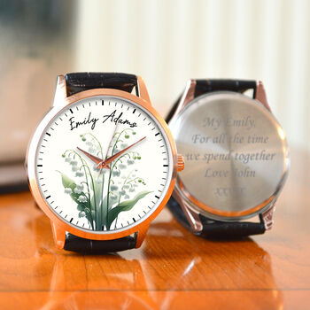 Personalised Wrist Watch With Lily Of The Valley Design, 3 of 3
