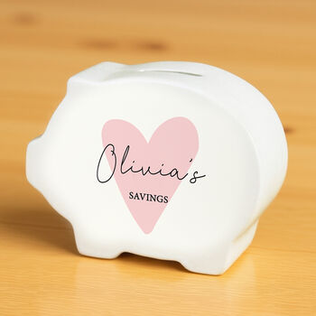 Personalised Pink Heart Piggy Bank Personalised Gift, 3 of 5