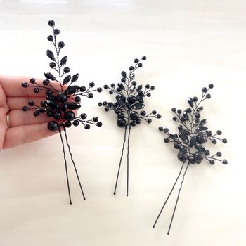 Set Of Three Black Pearl And Crystal Hair Pins, 2 of 4