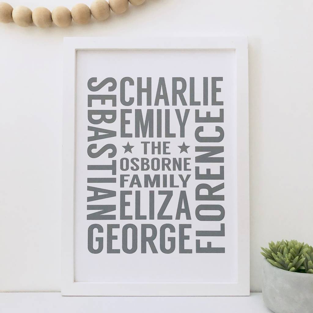 personalised family names block print by momo&boo
