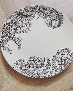 Black Paisley Design Earthenware Dinner Plate, 8 of 9