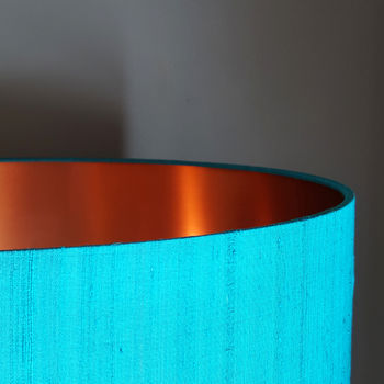 Aqua Blue Silk Lampshades With Copper Or Gold Lining, 3 of 11