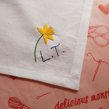 Hand Embroidered Monogram Handkerchief With Flower, 2 of 10