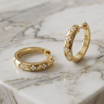Gold Or Silver Moissanite Flower Hoop Earrings, 3 of 7