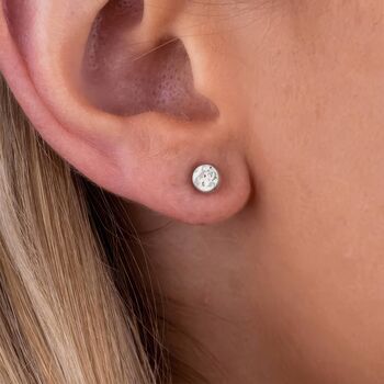 Sterling Silver Hammered Disc Stud Earrings, 2 of 6