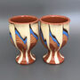 Pair Of Stoneware Wine Glasses In Blue And Beige, thumbnail 1 of 6