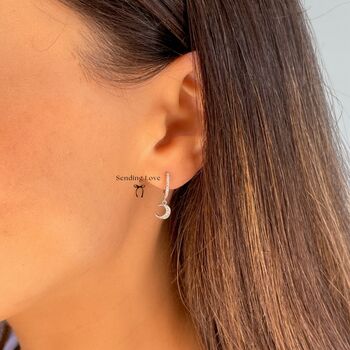 Moon And Star Huggie Earrings Christmas Gift For Her, 7 of 9