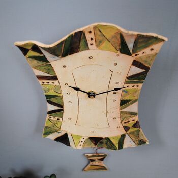 Pendulum Wall Clock With Green Geometric Design, 2 of 7