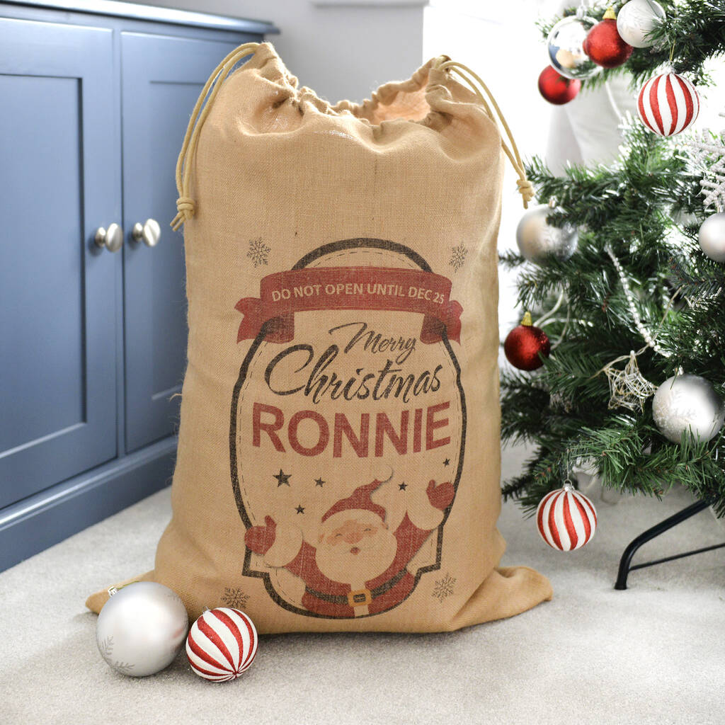 Personalised Christmas Santa Claus Hessian Sack By A Type Of Design