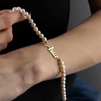 Freshwater Pearl Bracelet With Name Plate, 4 of 7