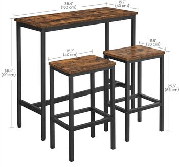 Dining Table Set Bar Stools Industrial Steel Frame, 2 of 10